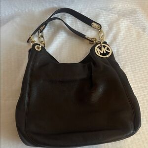#812 Michael Kors Black Shoulder Bag with Gold Hardware